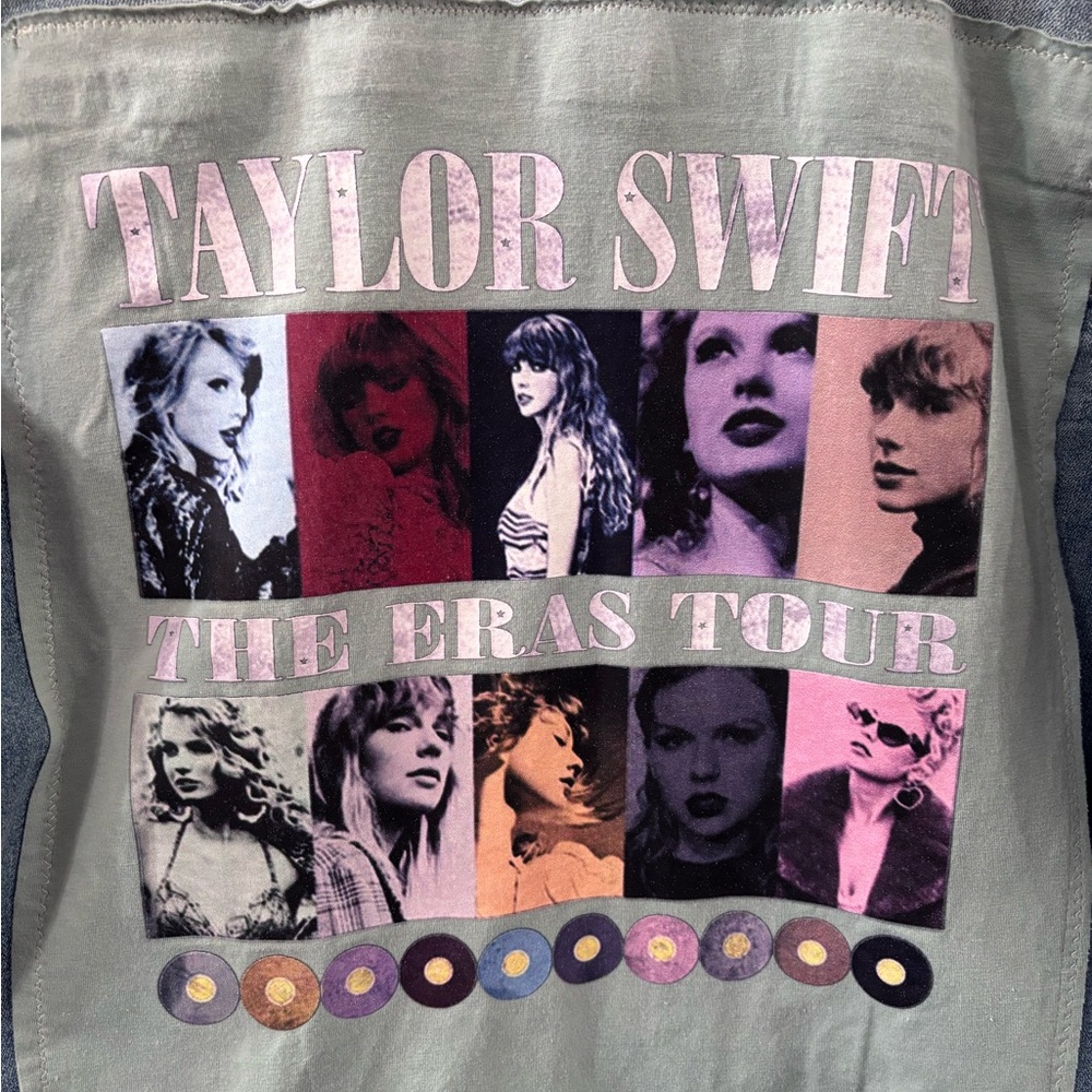 Light Denim Distressed TS Eras Tour Jacket - Picture 7 of 8